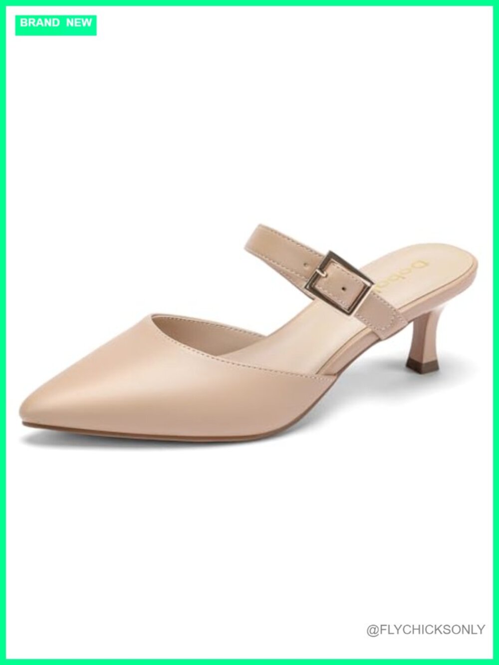 Pointed Toe Kitten Heel Mules Slip On Adjustable Buckle Strap Cushioned Insole